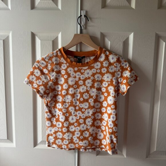 Forever 21 Orange and White Floral Short Sleeve Tee - Picture 1 of 3